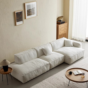 侘寂风简约亚麻布艺沙发客厅小户型法式奶油风模块组合转角沙发