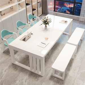 大书桌工作台家用学习办公桌客厅实木书桌白色钢琴烤漆餐桌长条桌