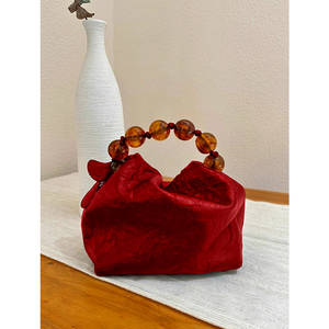 红色小包包女士2024新款高级感小众设计珠珠手提婚包女新娘斜挎包