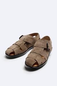 3月ZARA正品国内代购2436/320  2436320男士反绒皮脚背包带式凉鞋