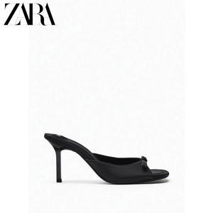 ZARA夏季新款女鞋黑色蝴蝶结高跟鞋女凉鞋细跟半拖鞋 3331110 800