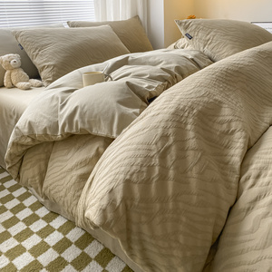 提花三层纱纯棉床上四件套简约60s全棉北欧风床品单件被套200*230