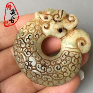 仿古玩古董战汉明清玉器玉壁做旧老岫玉仿古玉猪龙手把件挂件玉坠