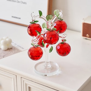 6挂水晶玻璃工艺品红苹果树摆件礼品平安果装饰品水晶树家居装饰