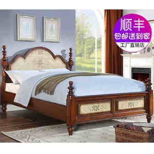 美式实木彩绘复古古典手绘1.5米双人床单人床床头柜卧室组合套系