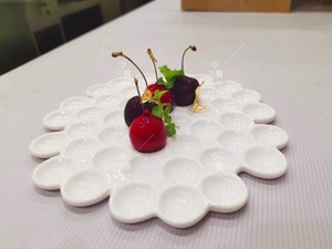 创意境菜陶瓷分子料理盘鹅肝盘位上餐具异形蜂窝调色板白色法餐盘