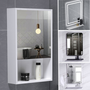 现代简约方形圆形浴室镜柜智能镜子带置物架卫生间太空铝收纳柜