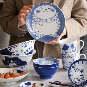 蓝莲花家居陶瓷家用餐具碗碟套装日本进口盘子组合饭碗面碗高脚碗