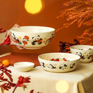 蓝莲花熊猫葫芦餐具奶油风网红碗盘高颜值家用陶瓷米饭碗汤碗餐盘