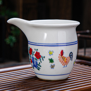 斗彩鸡缸公道杯仿古大明成化年陶瓷长嘴茶海分茶器功夫整套茶具