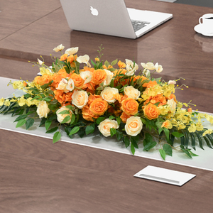 签约布置仿真花商务长条会议桌桌面摆花假花迎宾台花装饰长桌桌花