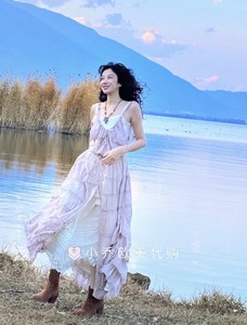 现货！Free People 浅紫色蕾丝吊带长连衣裙 正品代购dolly