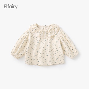 Elfairy女童春装娃娃衫儿童小碎花上衣2024新款宝宝衬衫纯棉春季