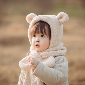 儿童帽子秋冬季宝宝护耳帽婴幼儿围巾一体男女孩围脖保暖2024新款