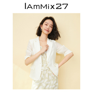 IAmMIX27夏季轻薄西装外套女个性后开衩OL风七分袖休闲天丝西服女