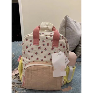 ZA家新款帆布草莓双肩包儿童女生多巴胺拼色背包可爱休闲出游书包