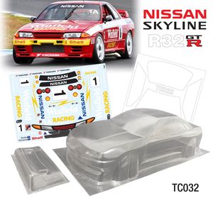 1/10 日产Skyline R32 透明PC车壳, 190mm, 附灯杯/后视镜 TC032