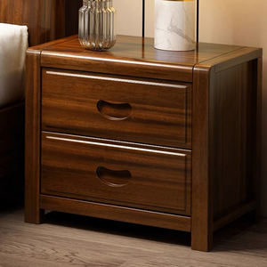 全实木床头柜现代简约新中式家用卧室床边柜储物柜小型纯胡桃木色