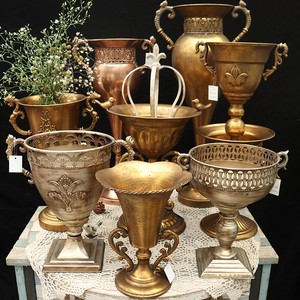 古典高脚杯花器花柱花盆花盆复档创意简约艺金属杯型欧式创意摆件