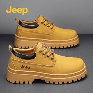 jeep吉普男鞋2024新款夏季增高英伦休闲皮鞋工装大黄靴低帮马丁靴