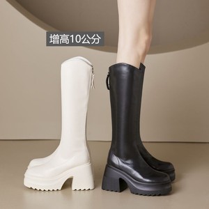 增高10厘米厚底高筒靴女2024新款春夏款网面高跟靴子小个子长筒靴