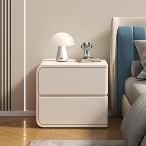 奶油风床头柜北欧2024新款小型家用卧室简约现代实木创意床边柜子