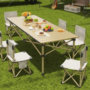 户外折叠桌便携式蛋卷桌摆摊桌子椅子一体野餐烧烤露营桌椅长方形