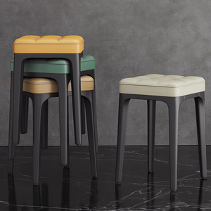 餐椅可叠放塑料椅子家用加厚现代简约软包休闲小户型餐厅餐桌凳子
