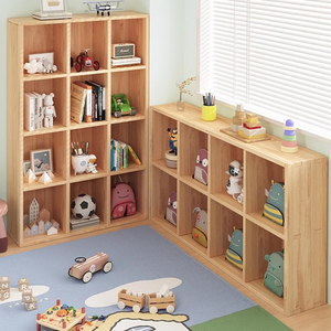 全实木书架儿童书柜幼儿园书包柜家用落地靠墙格子柜加高储物收纳