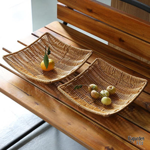 小吃篮子藤编竹编织薯条盘水果篮长方形客厅家用油炸竹篮托盘商用