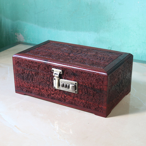 红木实木首饰收纳盒木质复古带锁手饰盒结婚中式古典珠宝箱密码锁