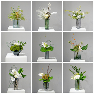 现代风格白绿色花艺玻璃琉璃花器餐桌茶几玄关软装摆件仿真花干花