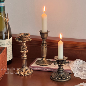 ins高级感复古金色烛台摆件拍照道具客厅餐桌氛围感蜡烛台座底座