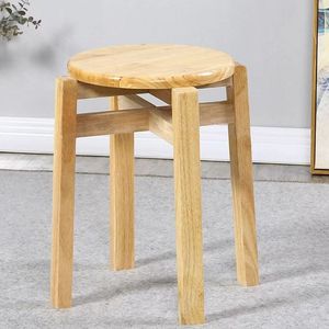 全实木圆凳子家用板凳时尚北欧餐桌凳榉木梳妆凳成人木头櫈可叠放