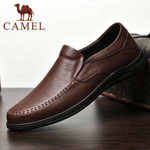 Camel/骆驼男鞋春季真皮轻便休闲皮鞋头层牛皮商务软底透气一脚蹬