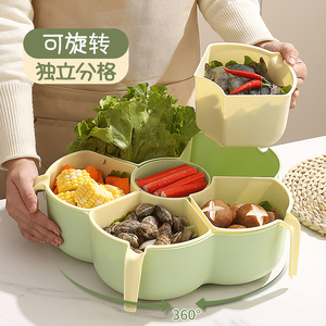 家庭火锅配菜盘厨房备菜盘蔬菜盘分格拼盘子沥水旋转家用放菜神器