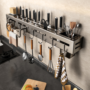 厨房刀架壁挂式免打孔多功能菜刀置物架刀具筷子筒一体收纳盒挂钩