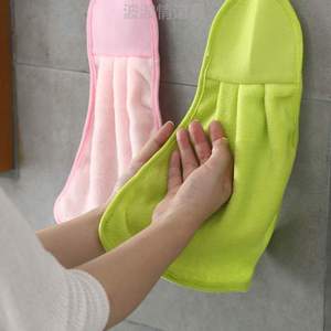 厨房挂巾浴吸水儿童加厚绒擦可挂式可爱清洁手巾布毛巾%珊瑚抹布