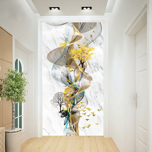 新中式抽象线条飞鸟玄关墙画壁纸客厅走廊过道轻奢背景墙装饰壁画