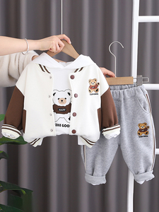 齐齐熊男童春装套装1一5岁宝宝春秋季运动棒球服三件套洋气小孩婴