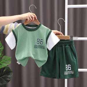 男童夏季套装24新款宝宝酷帅儿童网红炸街速干短袖夏装运动篮球服