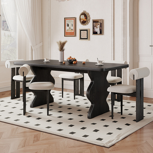 法式复古实木餐桌家用小户型白蜡木黑色胡桃中古风长方形吃饭桌子