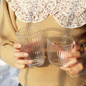 ins网红咖啡厅条纹玻璃杯水杯美式拿铁冰咖啡杯冷萃杯摩卡杯透明