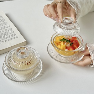 锤纹燕窝盅带盖玻璃碗女家用精致高级糖水小炖盅点心甜品银耳汤碗