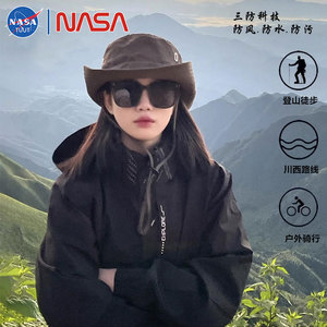 NASA冲锋衣外套男女款2024新款春秋防风防水三合一黑色户外登山服