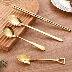 韩式筷子实心扁筷304不锈钢金色方形防滑筷子勺子 韩国烤肉店餐具