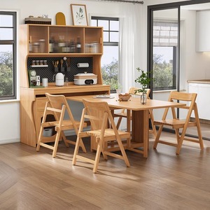 实木餐边柜餐桌一体高柜小户型家用收纳柜可折叠靠墙餐边柜带餐桌