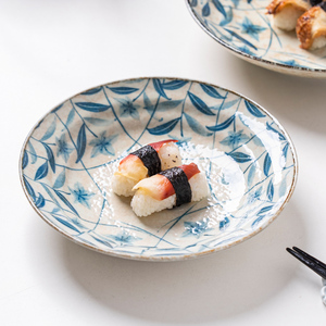 日本进口深盘小鹿田烧日式陶瓷餐具黄泥桔梗复古盘子家用汤盘菜盘