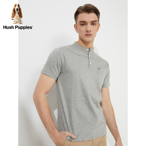 Hush Puppies暇步士男装夏季时尚立领开襟纯棉短袖T恤|PE-22349D