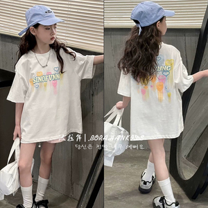 波拉韩童装女童短袖甜美T恤2024夏装儿童休闲打底上衣小女孩体恤